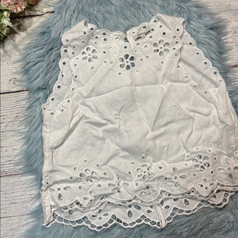 NWT Madewell White Linen Embroidered Eyelet High-Low Tank - Picture 7 of 9